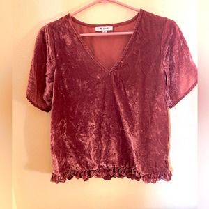 NWOT Madewell Tulip Sleeve Ruffle Top Pink Velvet, Size XXS